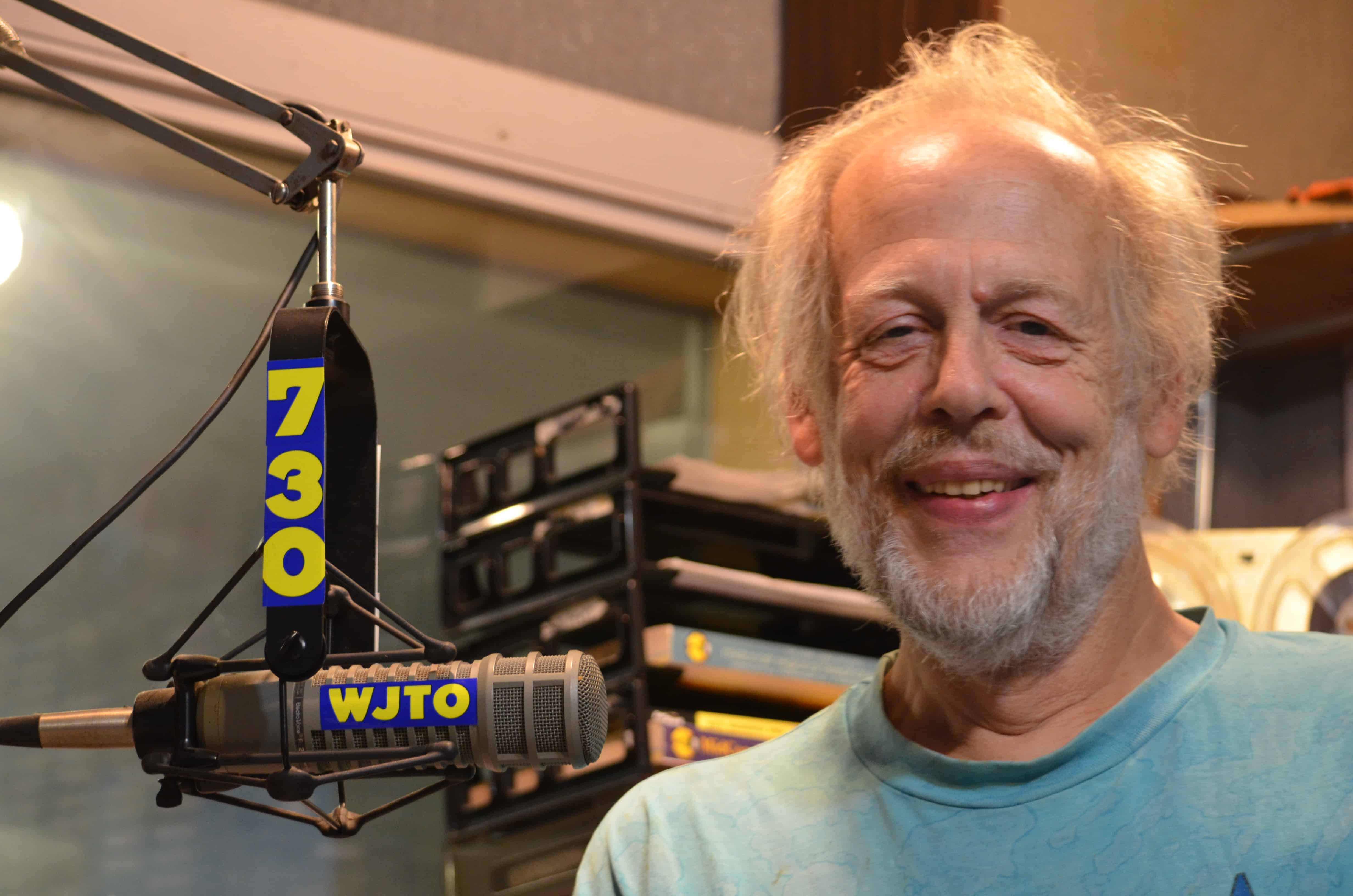 Bob Bittner at the DJ console of WJTO, his Bath, Maine AM radio station
