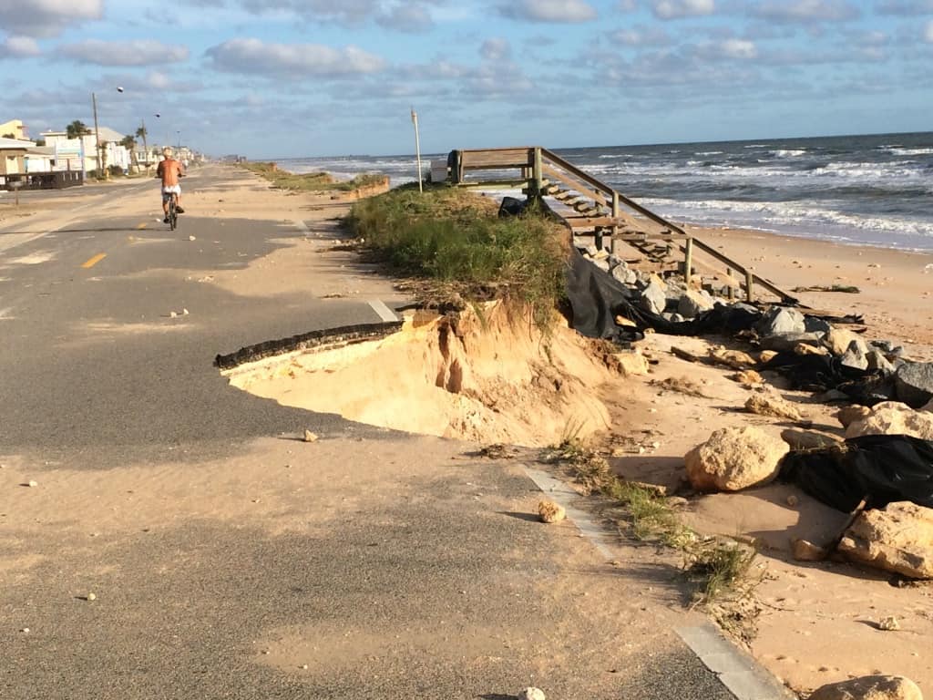 The washed-out A1A beach road in Flagler Beach