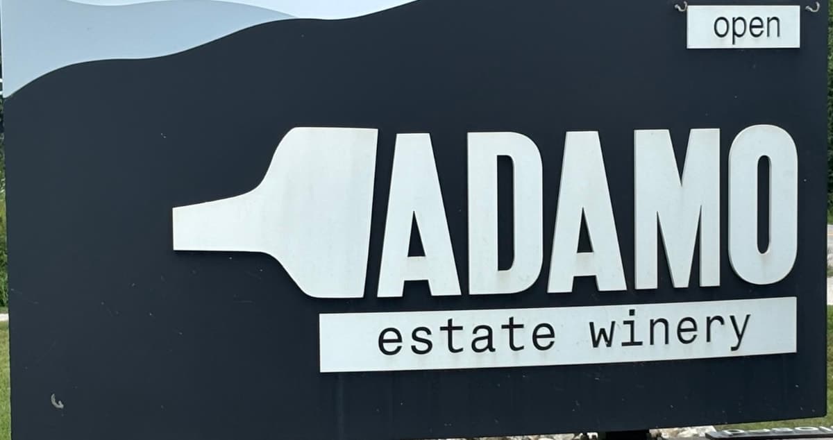 The Adamo Estate Winery sign in Mono, Ontario