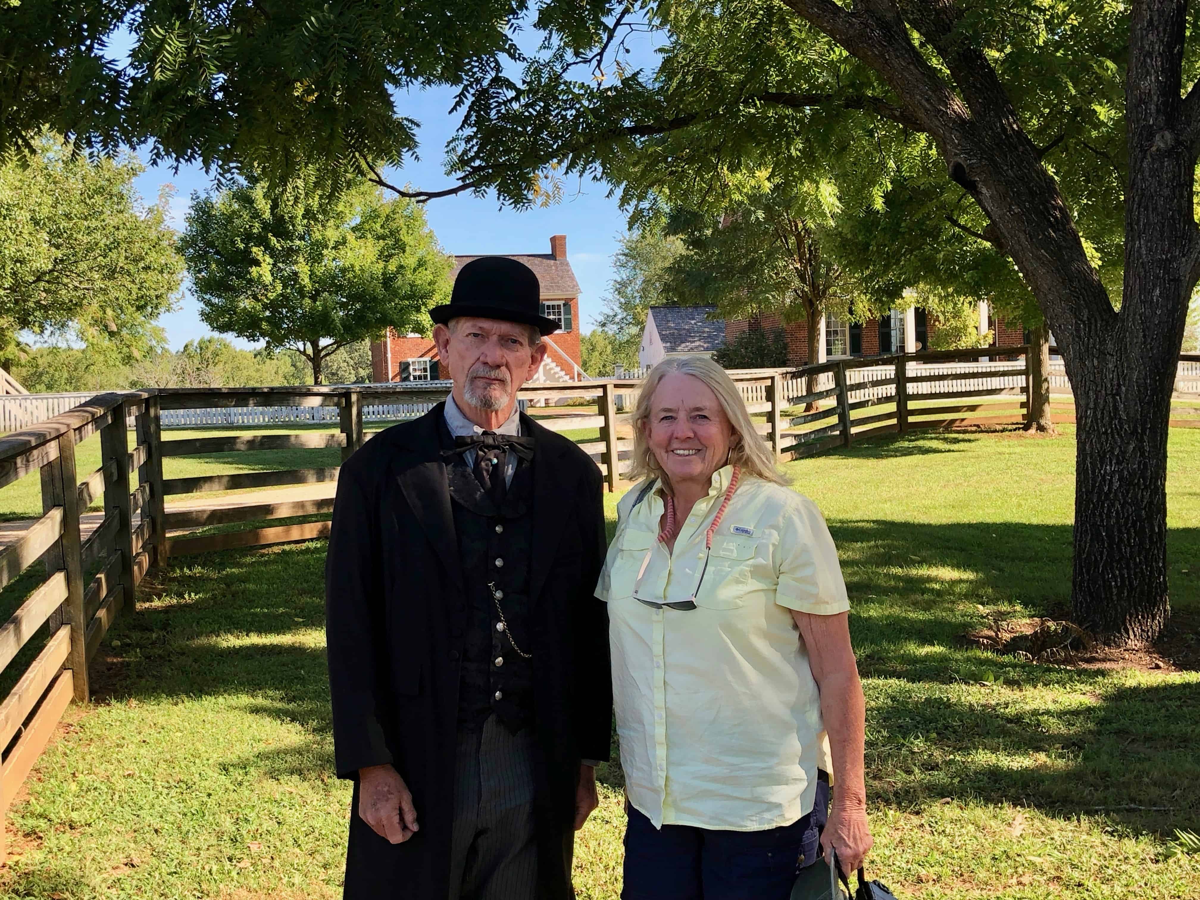 Janice with Wilson Hix on the porch of the Clover Hill Tavern